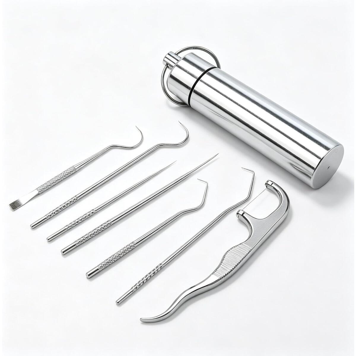 Stainless Steel Dental Pick 9-Piece Set with Storage Tube