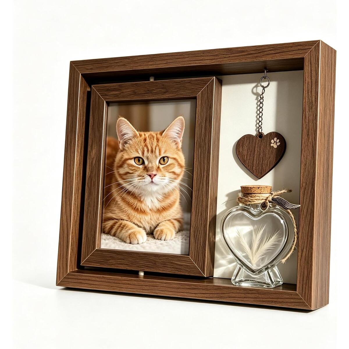 Pet Memorial Picture Frame with Heart Keepsake Bottle