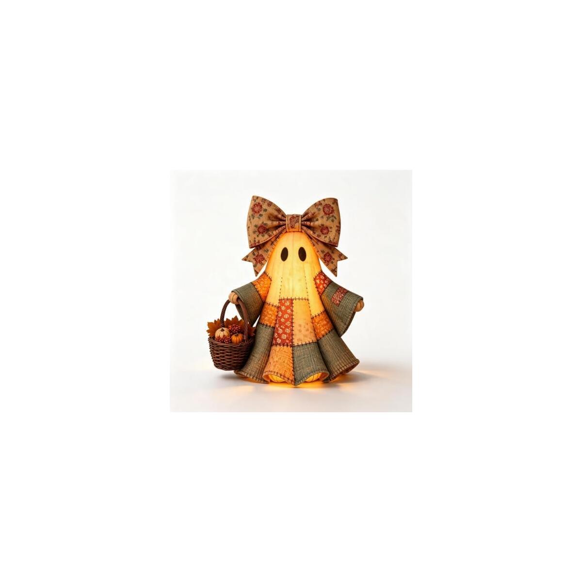 Patchwork Ghost Door Hanger with Warm LED Lights Halloween Decor