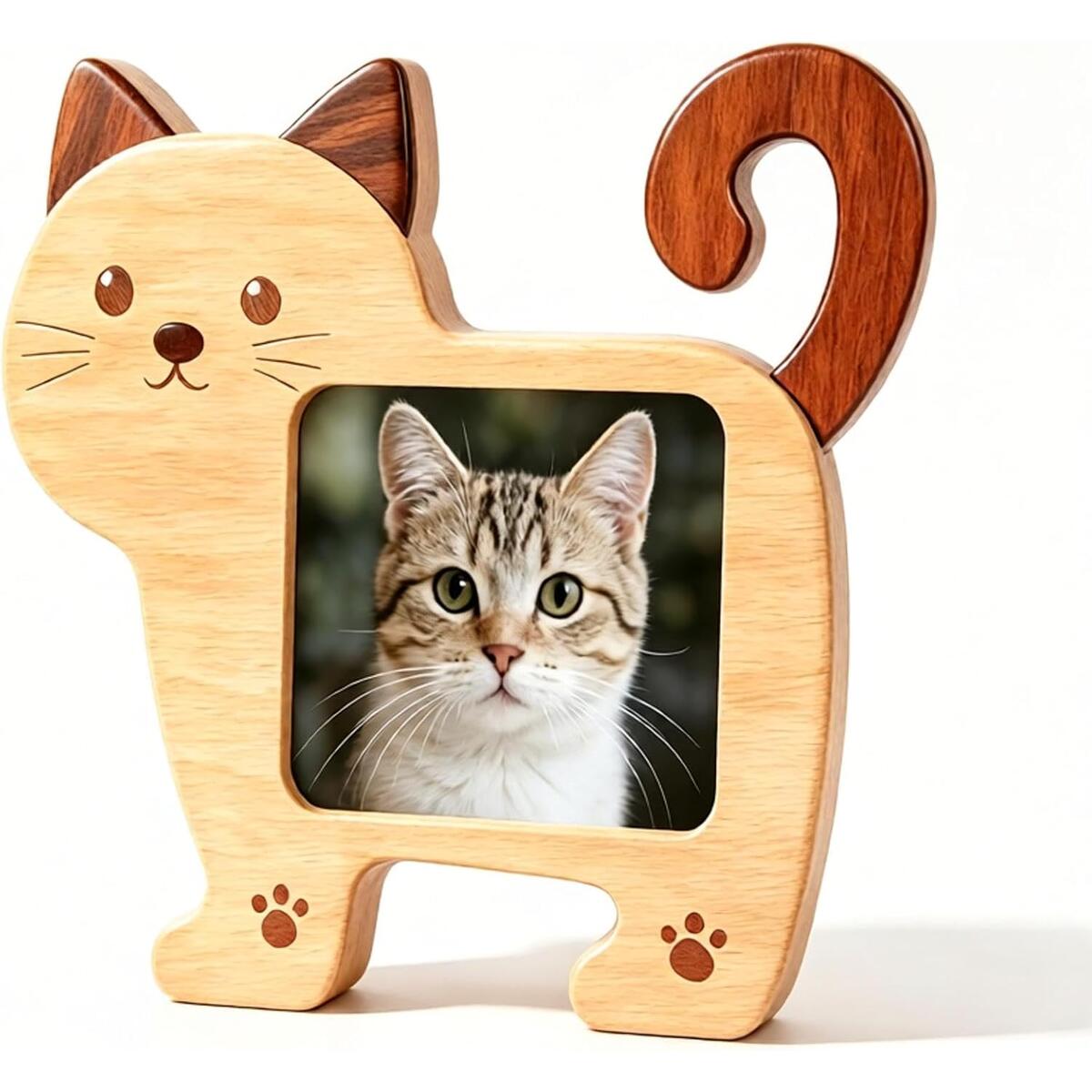 Cat Shaped Solid Wood Desktop Photo Frame
