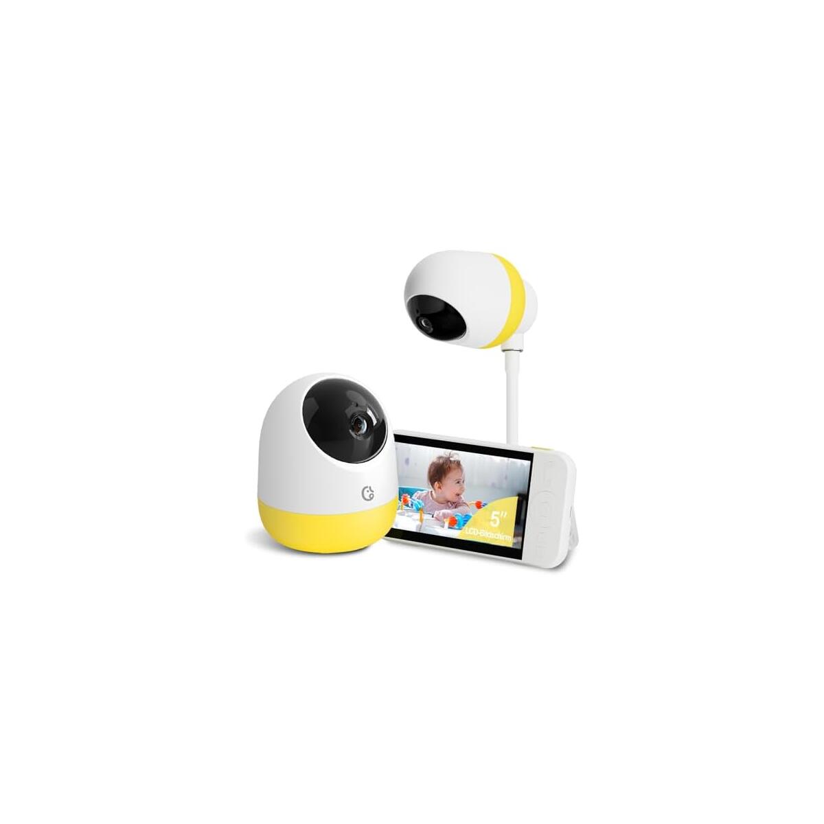 Ellie Pro Baby Monitor with Camera and Audio,5'' IPS 2K UHD Resolution,6000mAh Battery, Remote Pan-Tilt-5X Zoom, 2-Way Talk,No WiFi, Night Vision, Virtual Fence 24hr Play Back and 1000ft Range