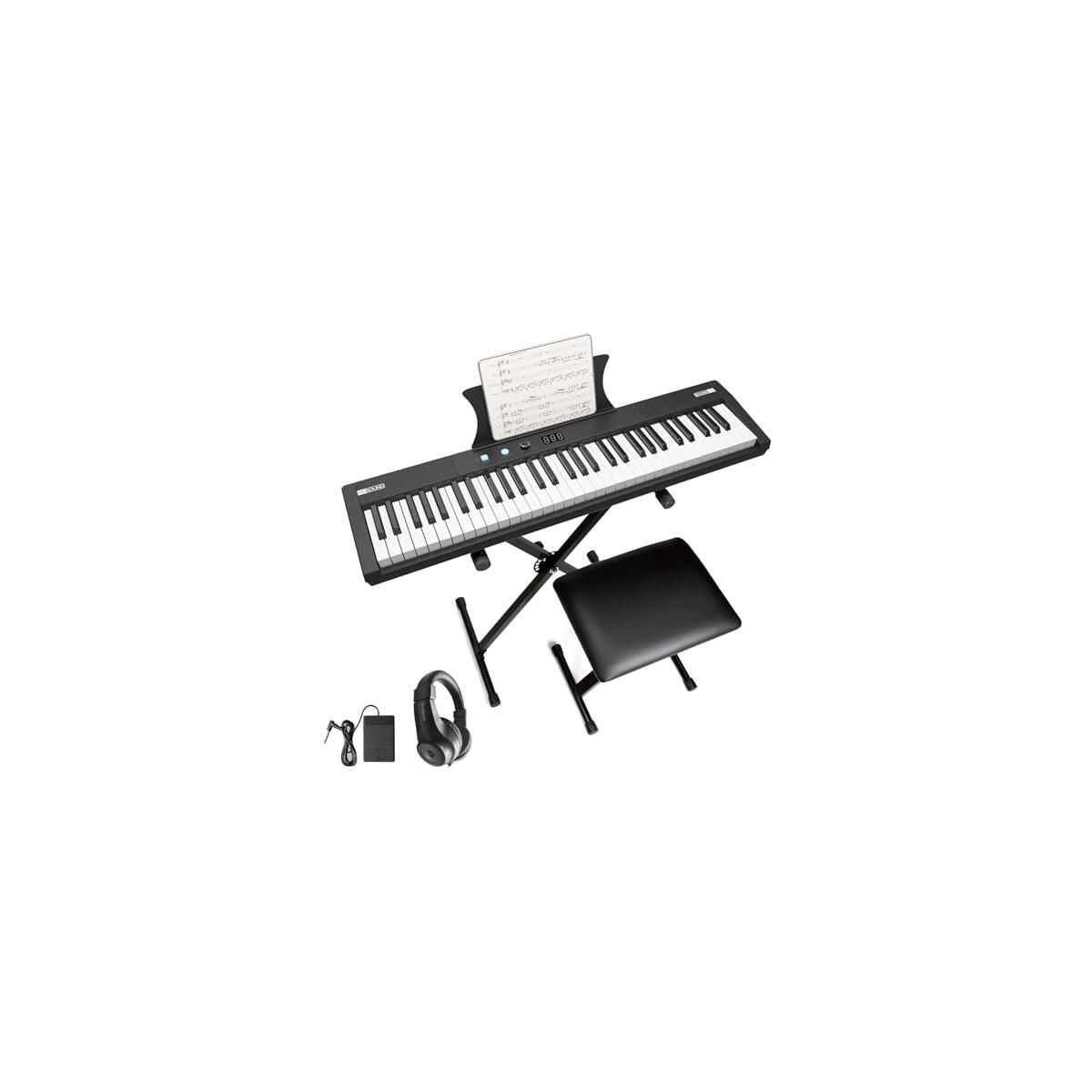GarveeLife 61-Key Portable Electric Keyboard Piano, Semi-Weighted Keys with Power Supply, Built-In Speakers, Pedal, Stand, and Stool,for Beginners and Professionals, Perfect Birthday or Christmas Gift
