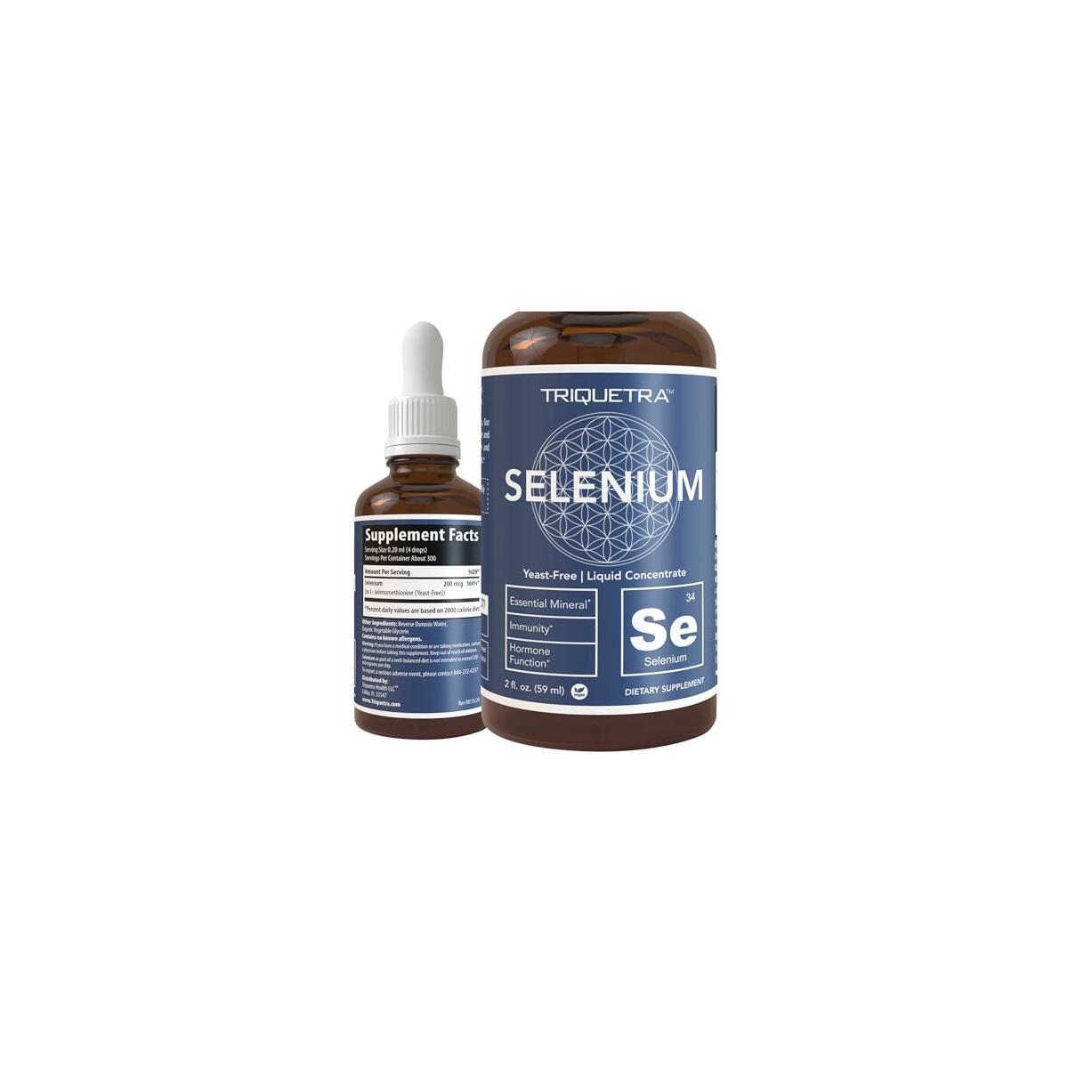 Selenium - 200 mcg, Selenomethionine Form, 300 Servings - Vegan, Glass Bottle, Yeast Free - Sublingual Liquid Concentrate - Antioxidant, Supports Immunity, Thyroid Health (2 oz.)