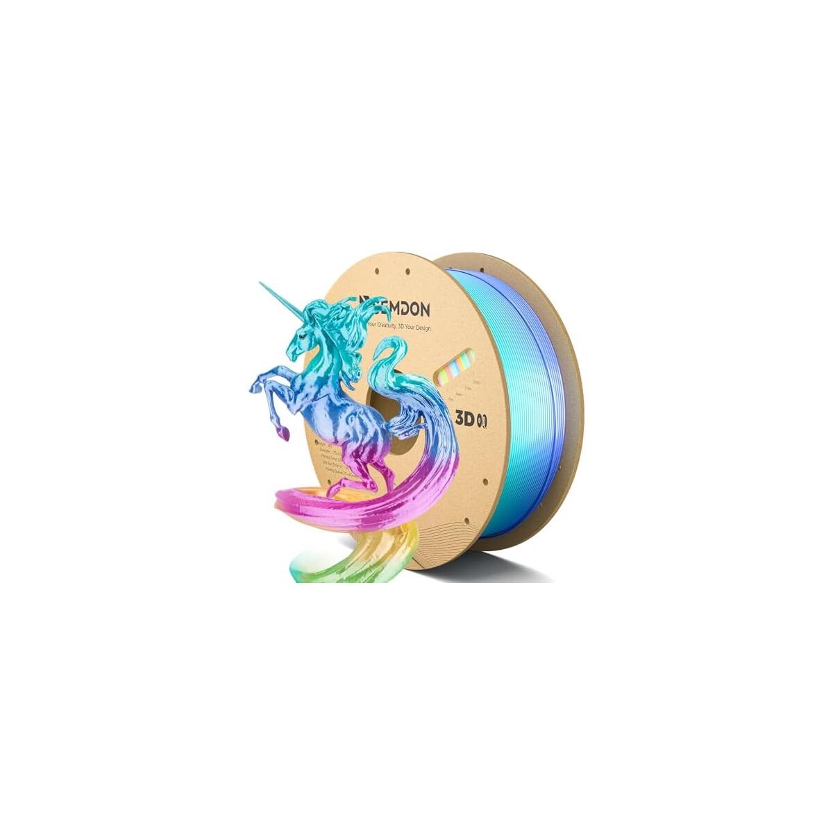 2026 New PLA Filament 1.75mm, Silk PLA Filament Multicolor Candy Rainbow PLA, High Speed 3D Printer Filament Accuracy +/- 0.02mm, 1kg Spool Fits for Most FDM Printers