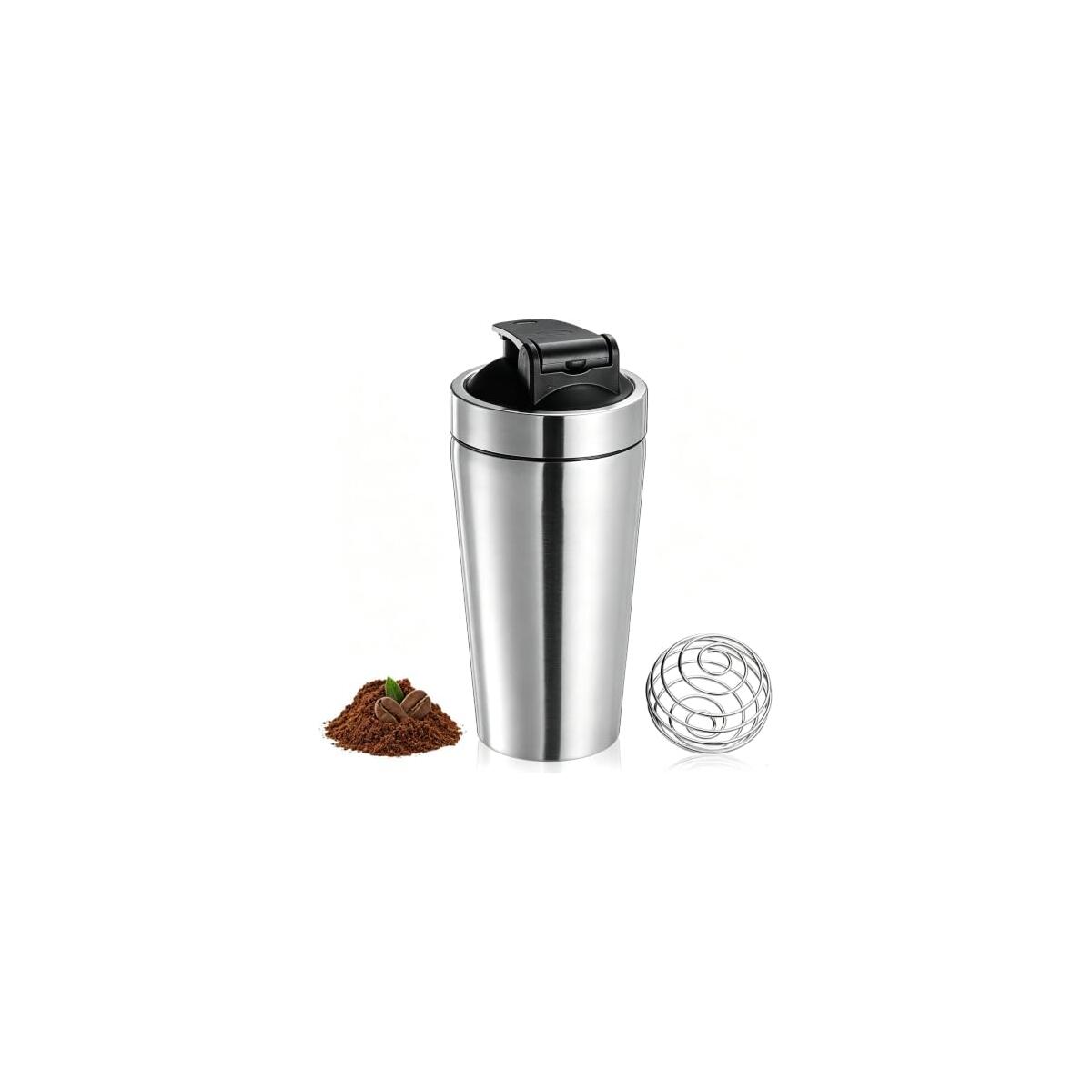 Stainless Steel Protein Shaker Bottle with Mixing Ball, 739ml | Leakproof Flip-Top Lid, BPA-Free 304 Steel, OZ & ML Markings, 25oz Capacity, Gym & Sports Use