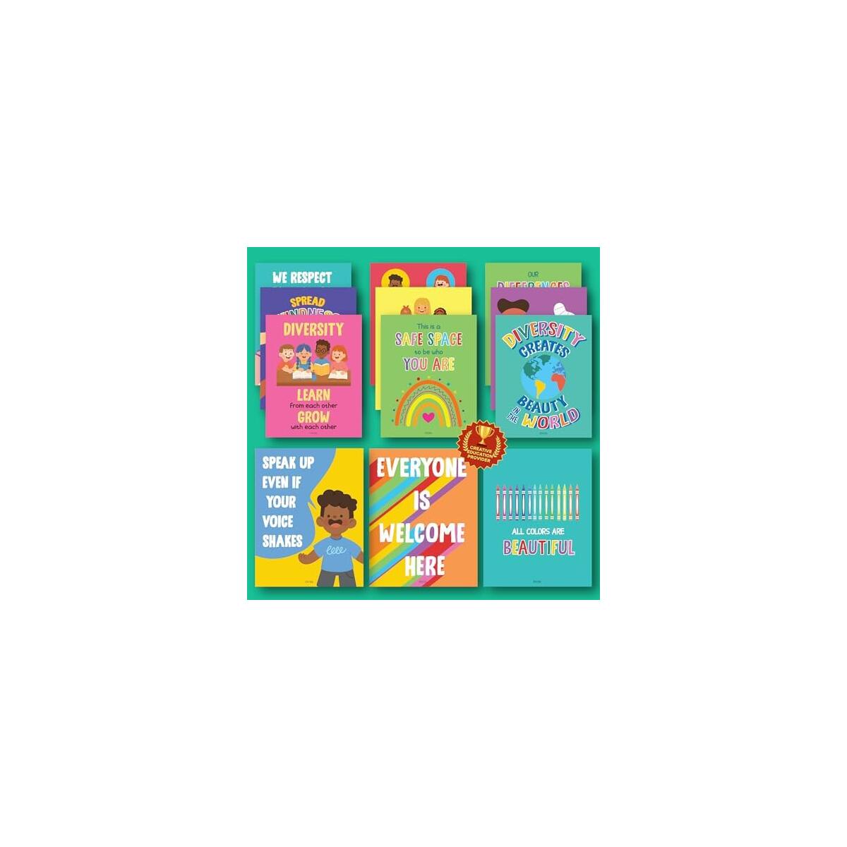 Diversity Posters For Classroom - Everyone Is Welcome Here Multicultural Decorations, Kindness Quotes Motivational Poster For Elementary Middle School, Inclusion Teacher Must Haves