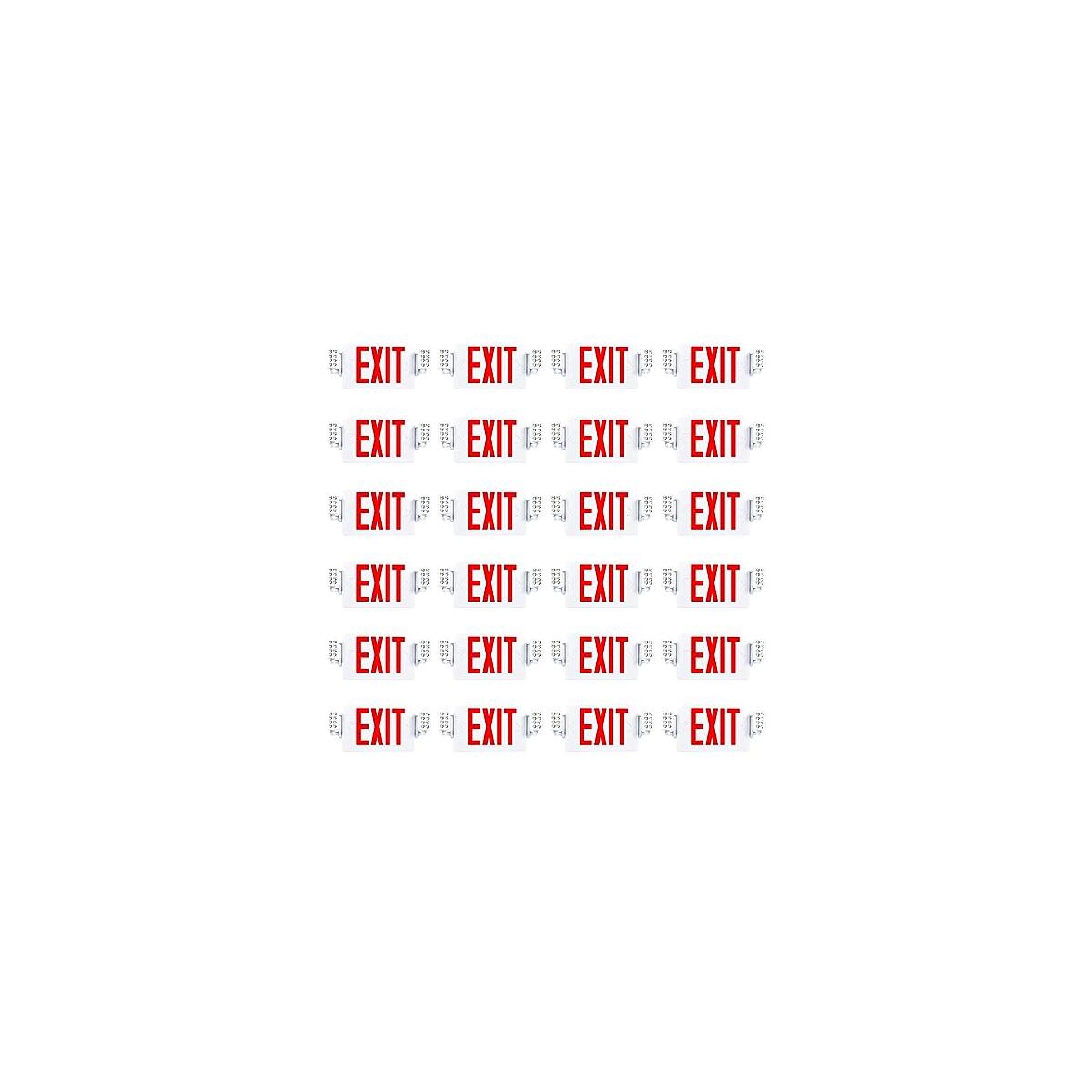 Sunco 24 Pack Red Exit Signs With Emergency Lights, Two Adjustable LED Lights, 94V-0 Fire Resistant, Backup Battery, 120-277V, Wall Or Ceiling Mount, Commercial Grade UL