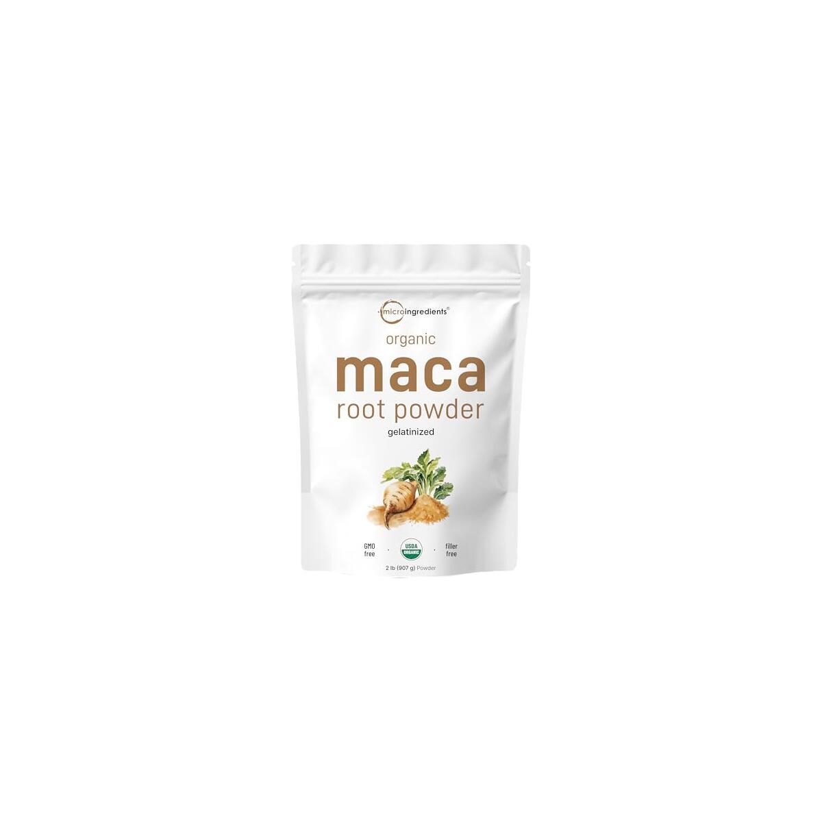 Organic Maca Root Powder, 2 Pound, Gelatinized for Better Absorption, Rich in Antioxidants, Help Energy, Stamina, Endurance, Strength and Immune System, No GMOs, Vegan Friendly and Peru Origin