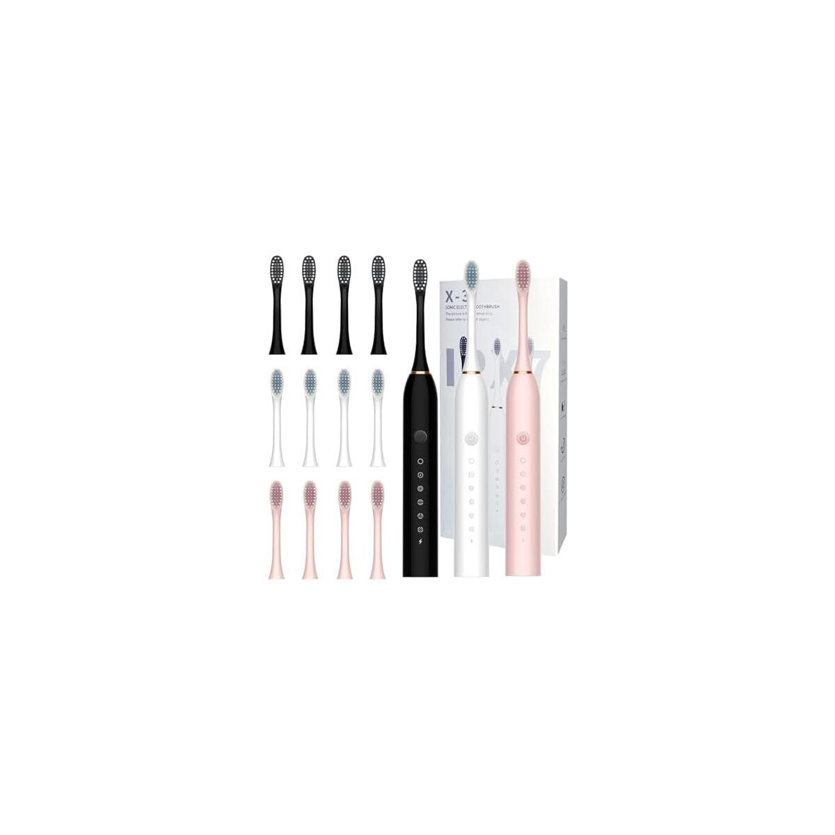 3 Pack Electric Toothbrush for Adults,6 Mode Rechargeable Electric Toothbrushes with 12 Replacement Brush Head, Fast Charge 2 Min and 30s Timer for Travel Business