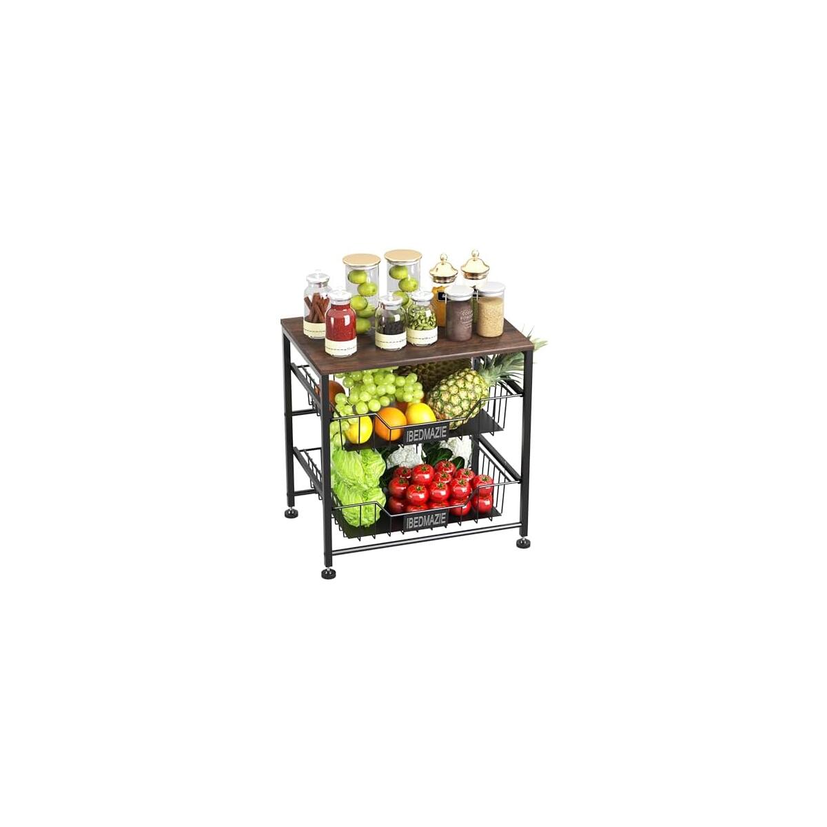 Metal Storage Organizer with Drawers,Fruit Basket for Kitchen,3 Tier Organizer Used for Wardrobe,Office,Storage,Bathroom,Bedroom,Adjustable Feet,Easy Assembly (Black)