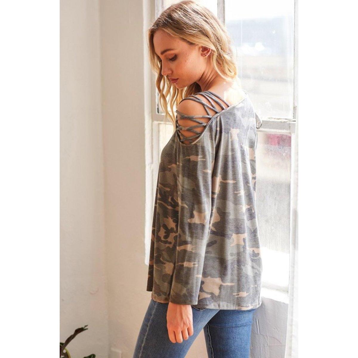 Camo Cross Shoulder Top Promo Codes - RebateKey