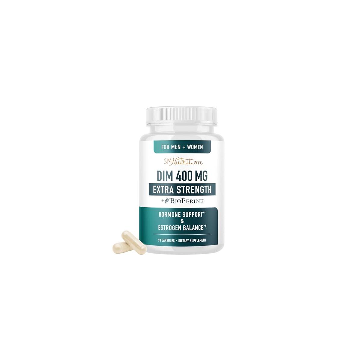 DIM Supplement 400MG Extra Strength | Hormone Balance for Men and Women | Menopause, Acne, Hot Flashes Relief, Prostate Support & Antioxidant Support | Soy-Free, Gluten-Free | SMNutrition | 90 Ct.