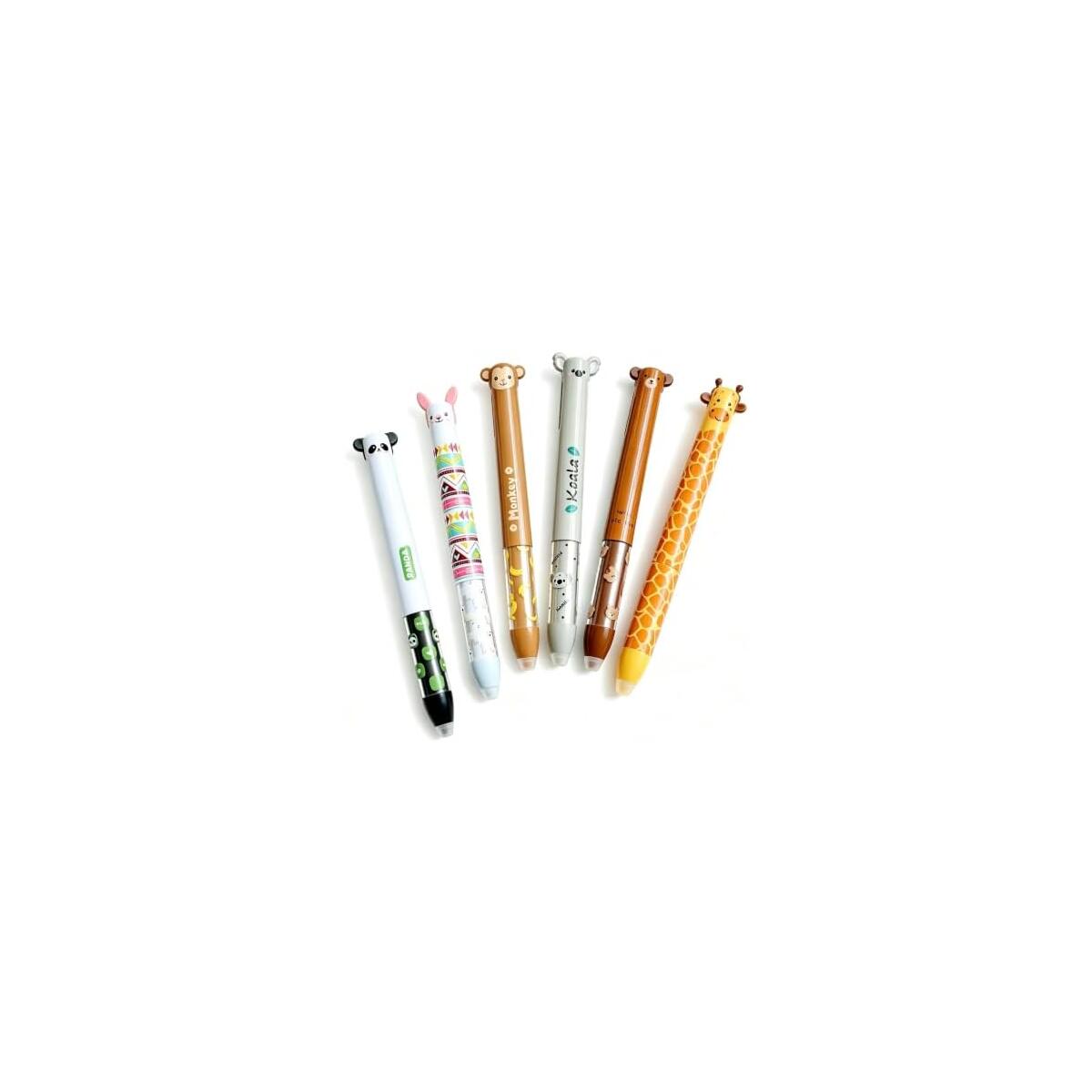 6 PCS 3D Animal Retractable Dual-Color Erasable Gel Pen Set 0.5mm | 6-Piece Set, Heat-Erasable Ink, One-Click Color Switch, Refillable Design, Students & Journals