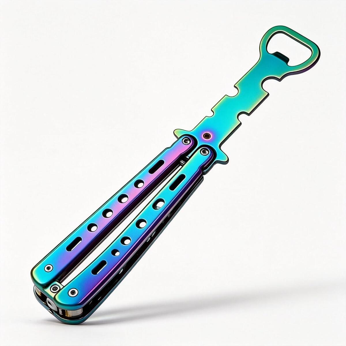2-in-1 Butterfly Knife Trainer with Bottle Opener, Rainbow