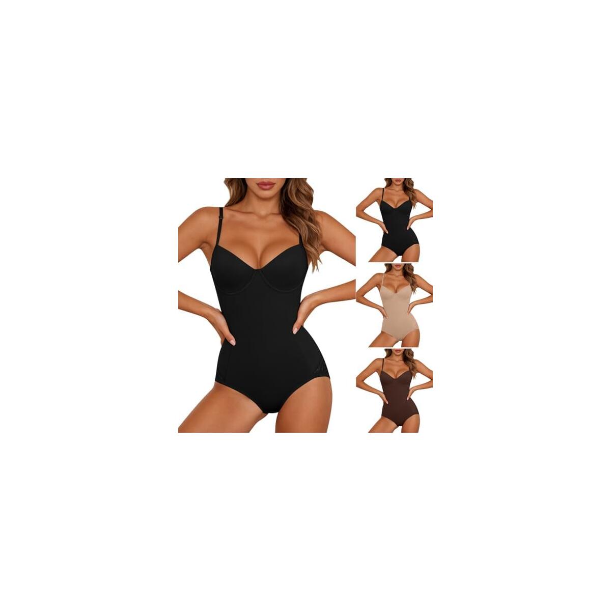 Bodysuits for Women Tummy Control Sleeveless V Neck Bodysuit Slim Fit Cami Body Suit with Bra Support Bodysuit