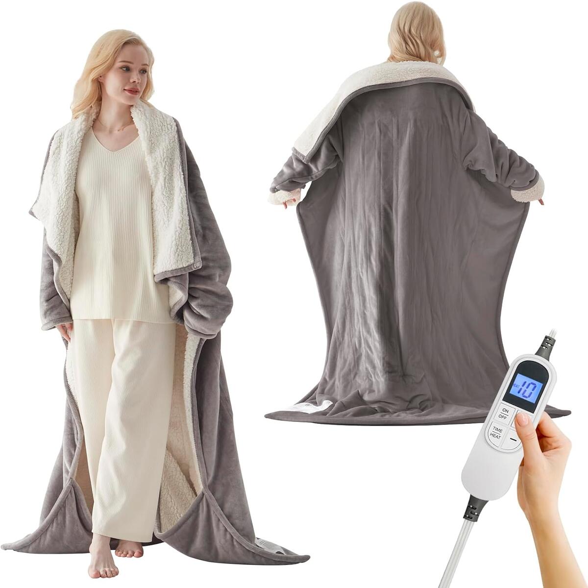 Wearable Electric Heated Blanket with Foot Pocket & Sleeves, （10% Code + 20% Coupon）