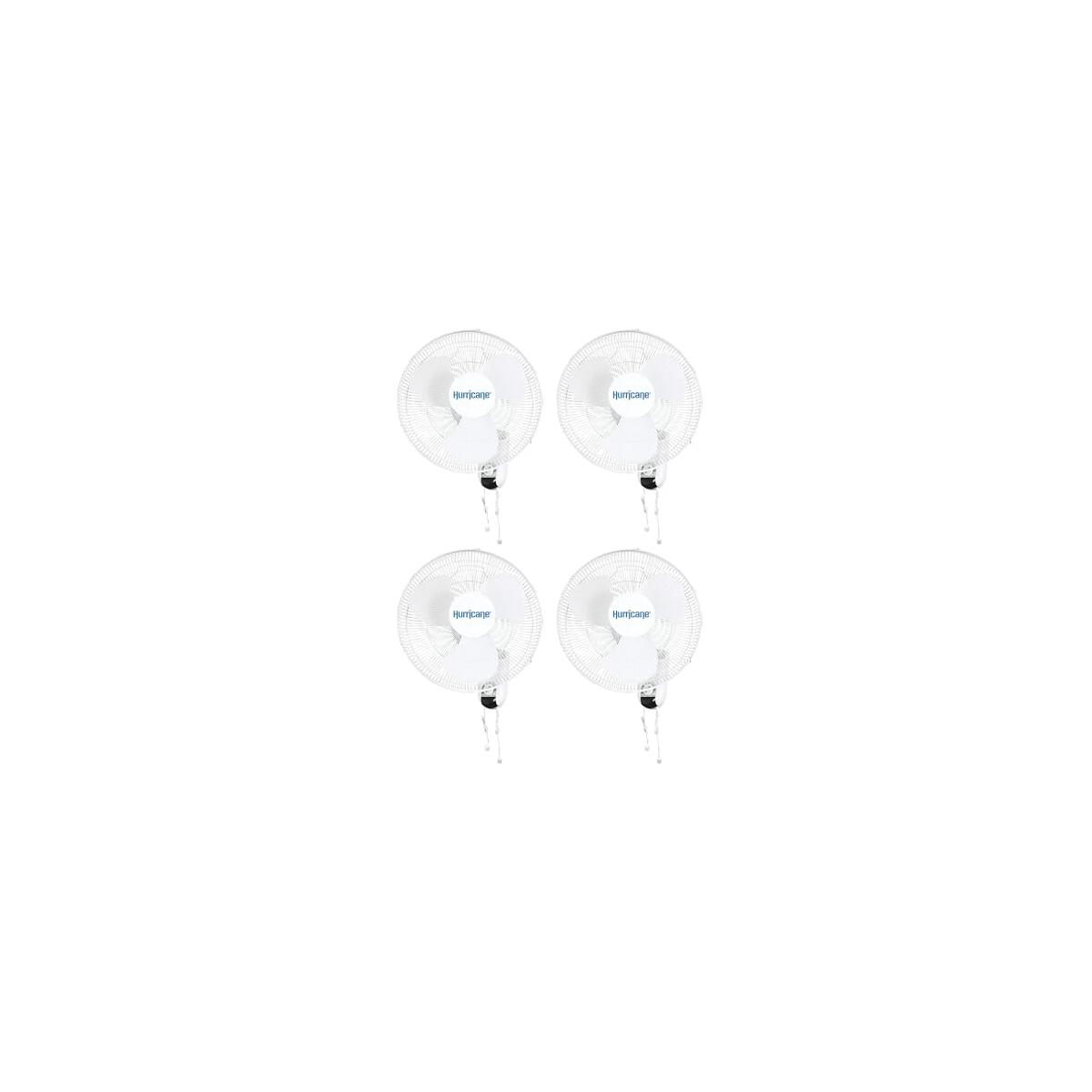 Hurricane Classic 16 Inch 90 Degree Oscillating Indoor 3 Speed Wall Mounted Fan with Adjustable Tilt and Pull Chain Control, White (4 Pack)