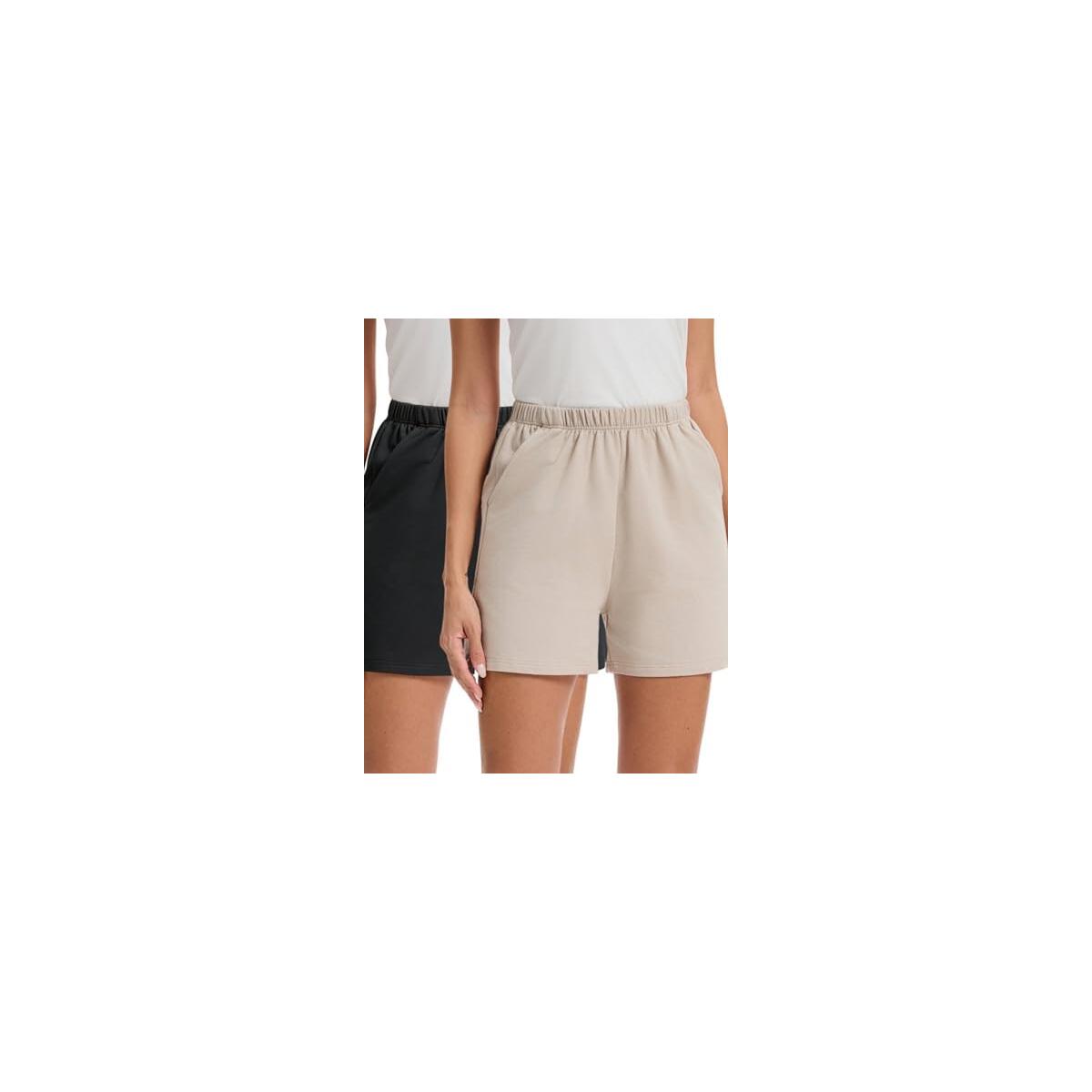 Women's Cotton French Terry Sleep Shorts Thick Breathable Non-See-Through with Pockets Elastic Waist Lounge Shorts