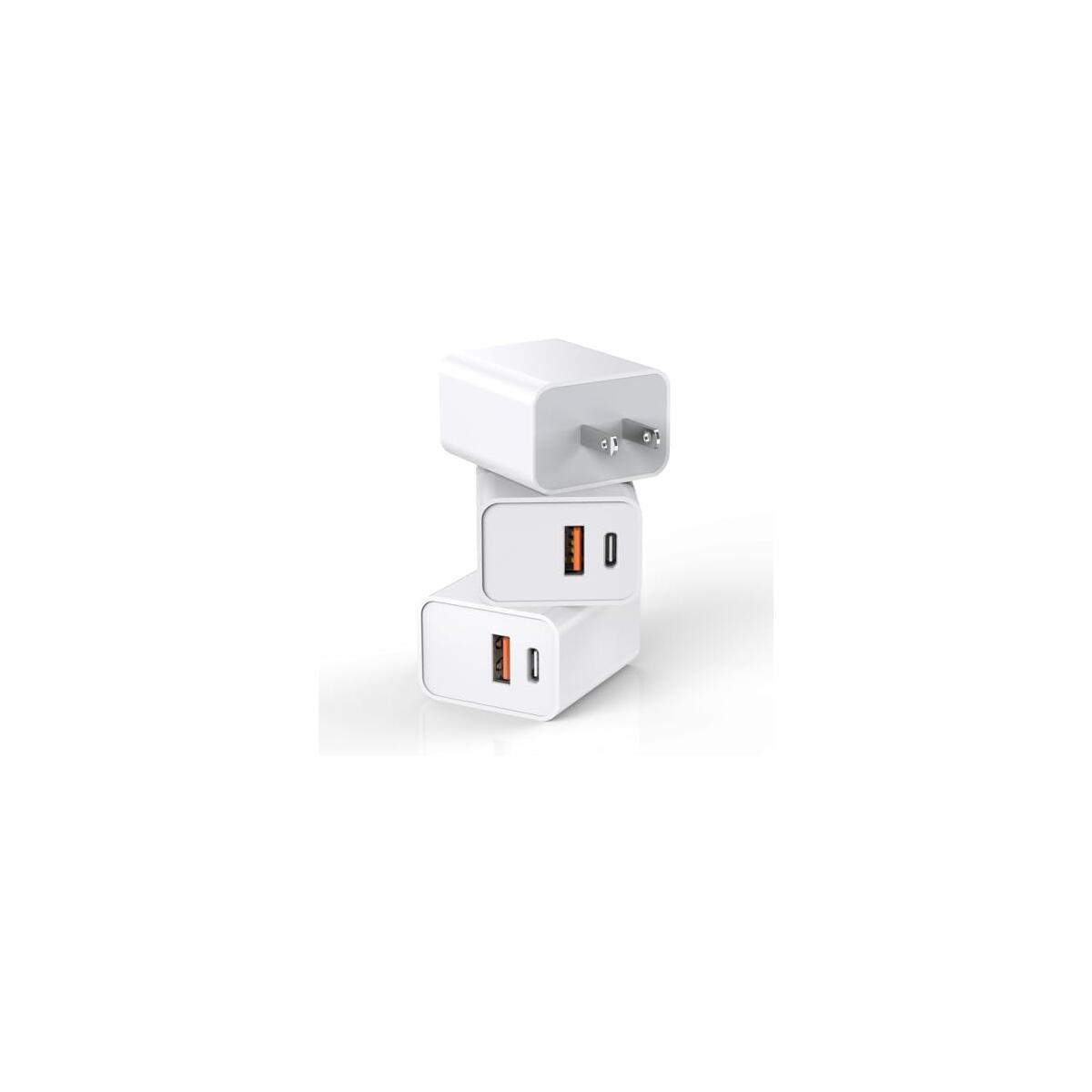 3 Pack Apple USB C Wall Charger,20W iPhone 17/16 Dual Port QC + PD 3.0 Power Adapter Double Fast Plug Charging Block for Apple iPhone 17/17 Pro/16/16 Pro/Pro Max/Plus/15/14/13/12/11/XS/XR/iPad,AirPods