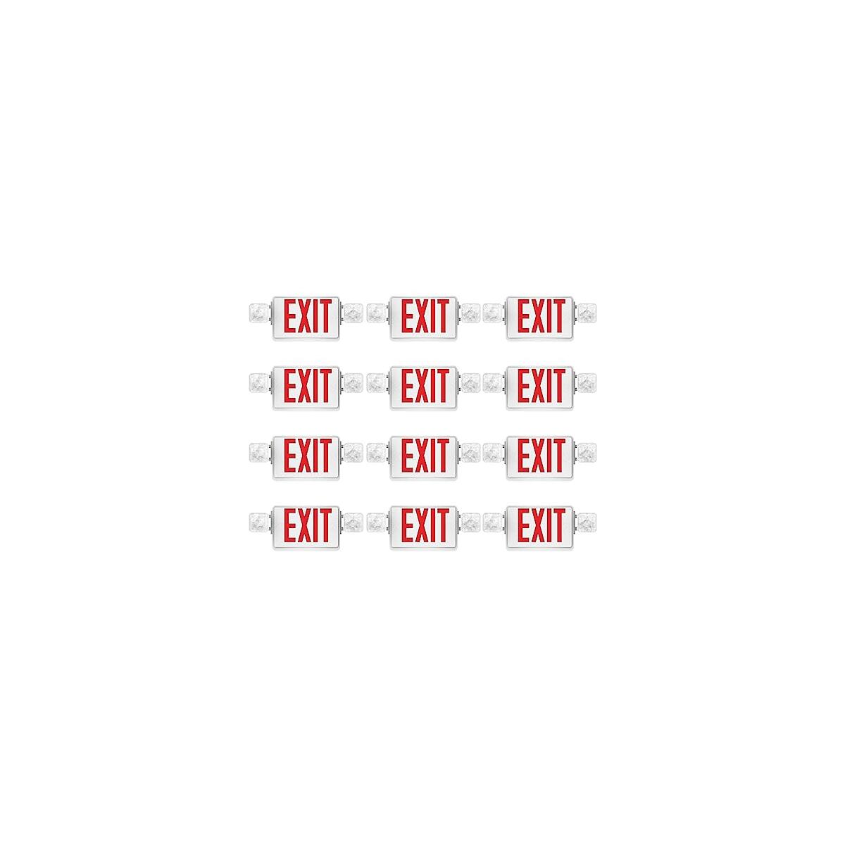 Sunco 12 Pack Red Exit Signs With Emergency Lights, Two Adjustable Square LED Lights, 94V-0 Fire Resistant, Backup Battery, 120-277V, Wall Or Ceiling Mount, Commercial Grade Double Sided.
