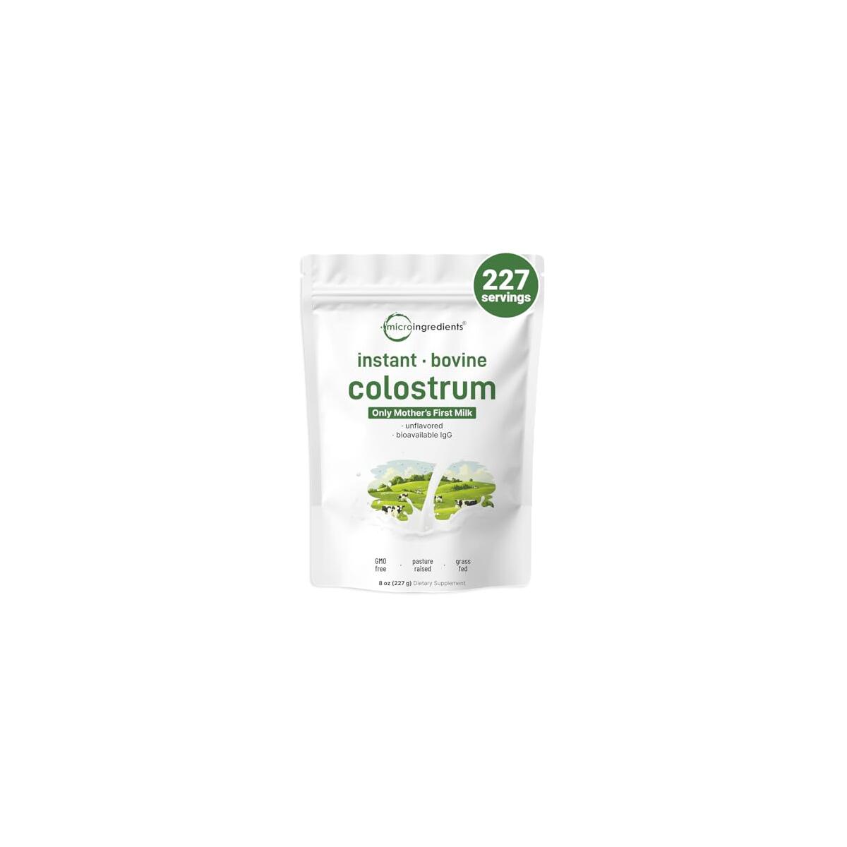 Micro Ingredients Bovine Colostrum Powder, 8 oz | Grass-Fed, Freeze-Dried | Natural IgG & IgA | Supports Immune & Gut Health | Non-GMO, Gluten-Free, Unflavored