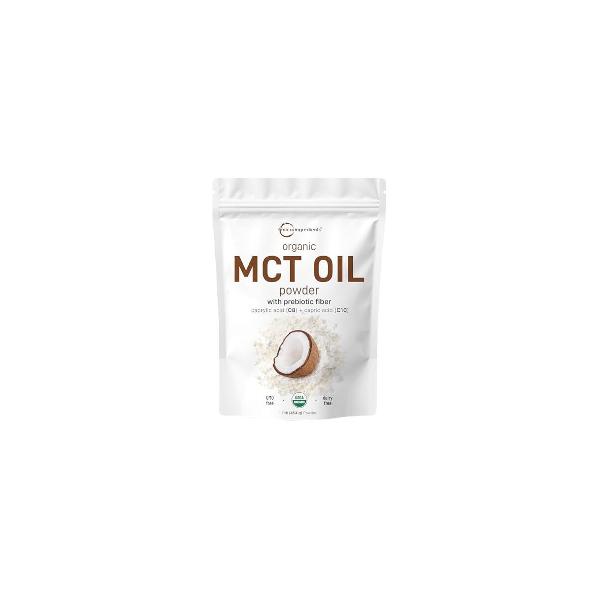 Micro Ingredients Organic MCT Oil Powder with Prebiotic Fiber,1 Pound (16 Ounce) | C8 MCT Oil for Coffee Creamer | No GMOs, Keto Diet, Vegan