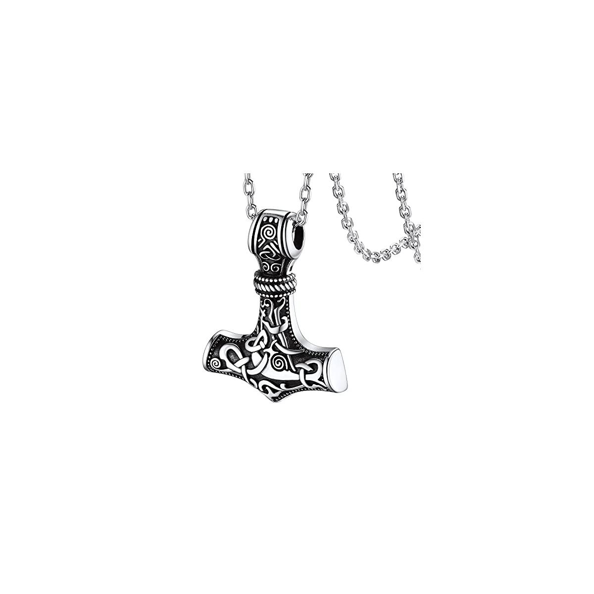 FaithHeart Viking Thor's Hammer Talisman Necklace for Men, Vintage Norse Mjolnir Amulet Pendant with Sturdy Wheat Chain, Stainless Steel Jewelry (Gift Box)
