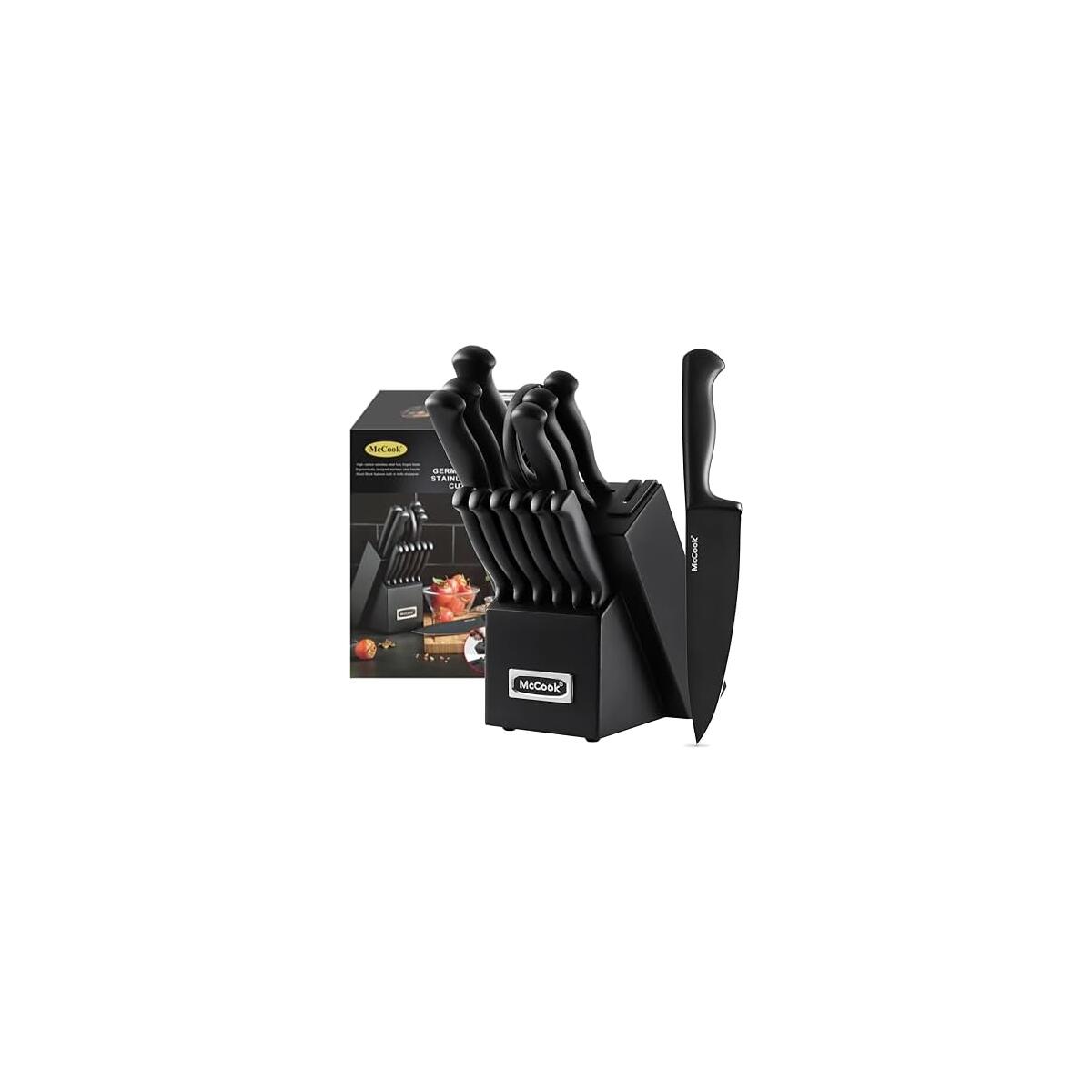 McCook&reg; Knife Sets,German Stainless Steel Knife Block Sets with Built-in Sharpener, Black
