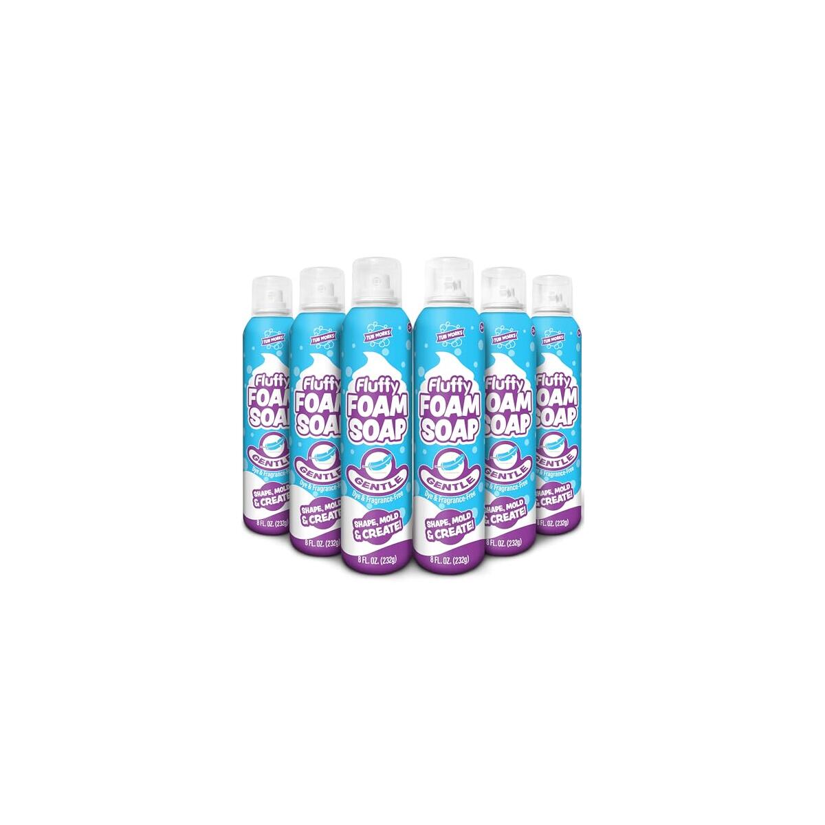 Tub Works&trade; Fluffy Foam Soap, White, 6 Pack | Shape, Mold & Create Bathtub Art with Soft Bath Foam for Kids | Fragrance-Free & Dye-Free Kids Bath Soap | Easy-to-Use Spray Nozzles