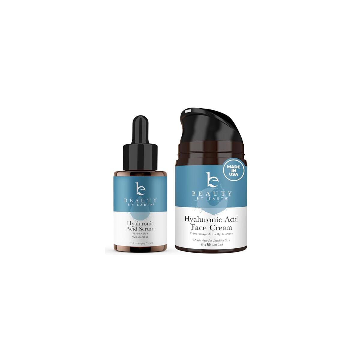 Beauty by Earth Hyaluronic Acid Moisturizer and Serum for Face - USA Made with Organic & Natural Ingredients