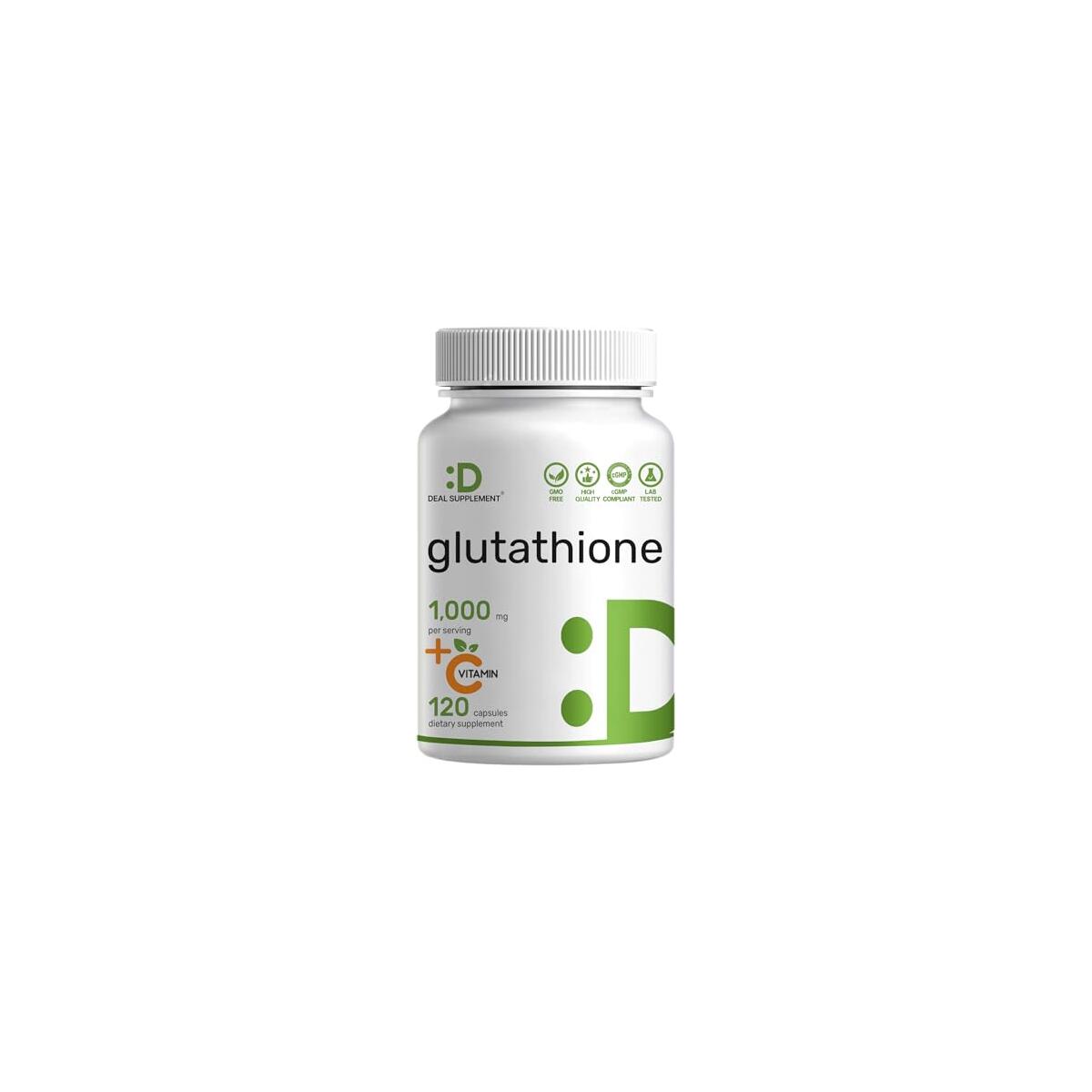 Glutathione Supplement 1,000mg Per Serving, 98% Purity | Plus Vitamin C 500mg, Active Reduced Form (GSH) | Intracellular Antioxidant &ndash; Supports Detoxification & Immune Health