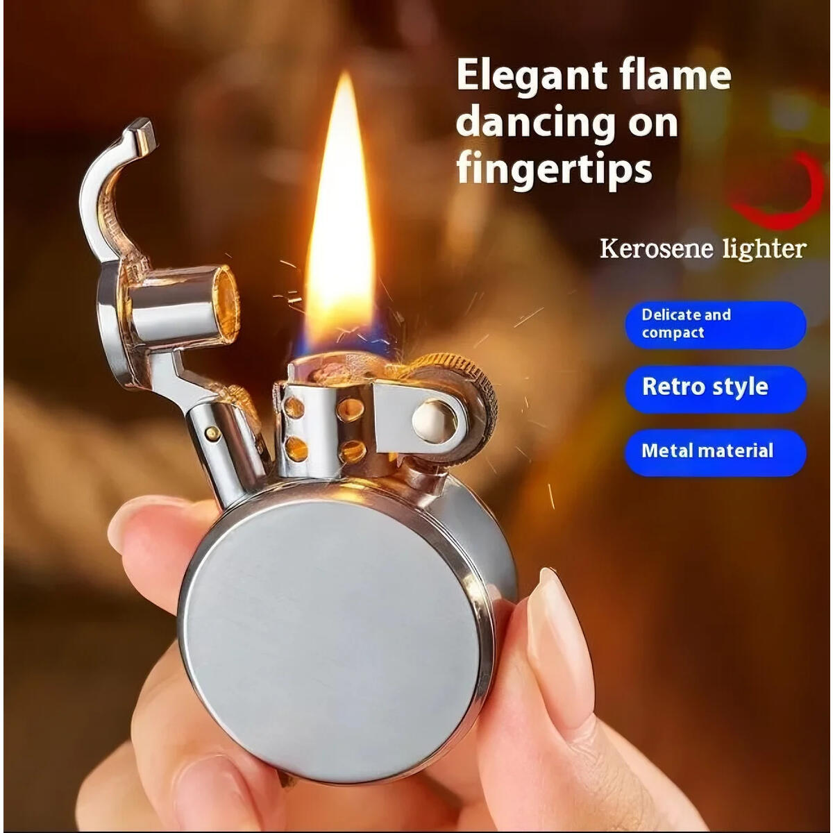 Creative Old-fashioned Grinding Wheel Kerosene Lighter Round Metal Lighter