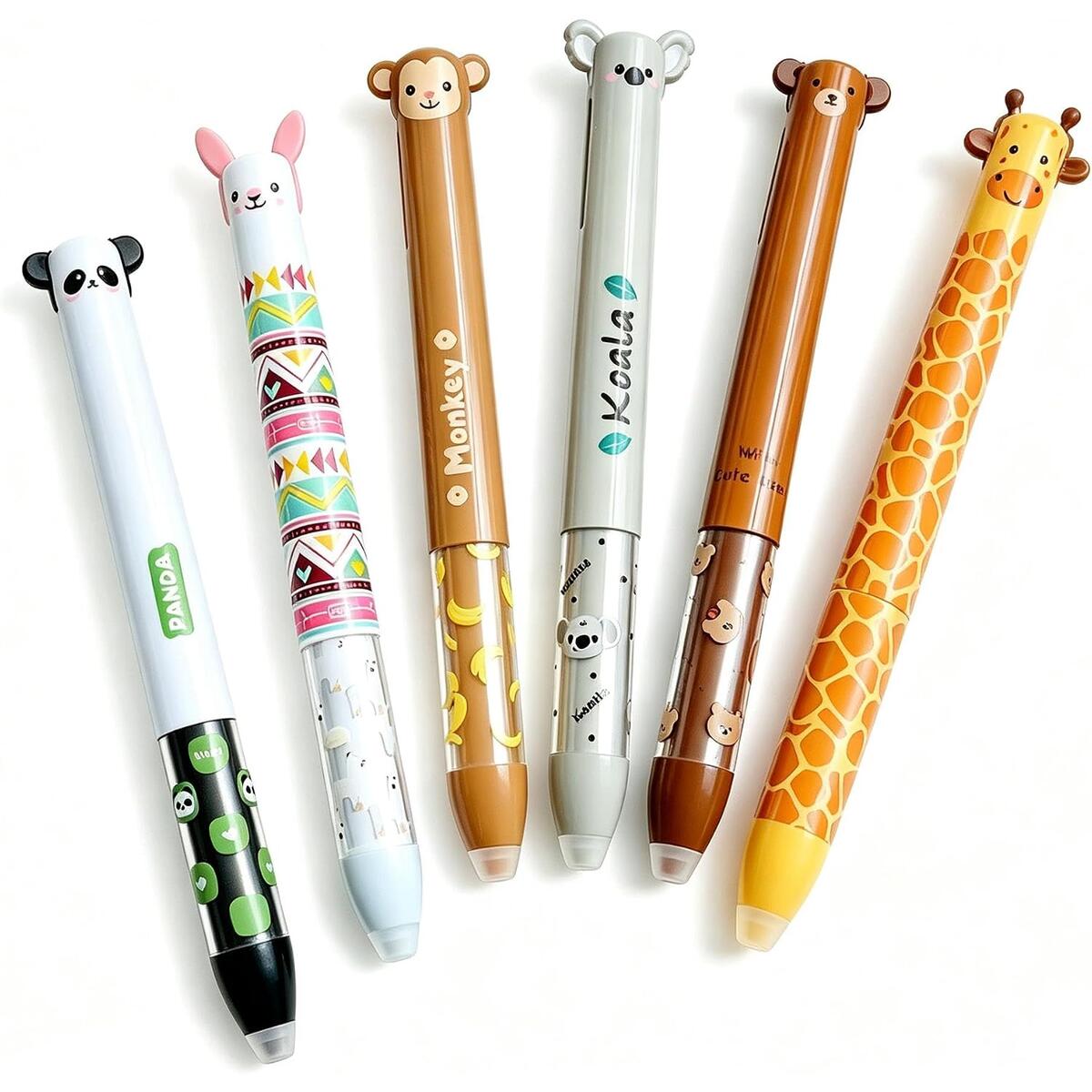 6 PCS 3D Animal Retractable Dual-Color Erasable Gel Pen Set 0.5mm