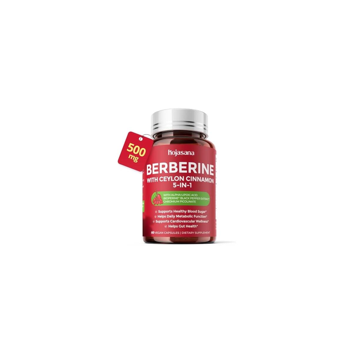 5-in-1 Berberine Complex 500mg with Ceylon Cinnamon | With Chromium, ALA & Black Pepper Extract, Immune Support* & Metabolic Wellness*, 60 Vegan Capsules, Non-GMO & Gluten-Free