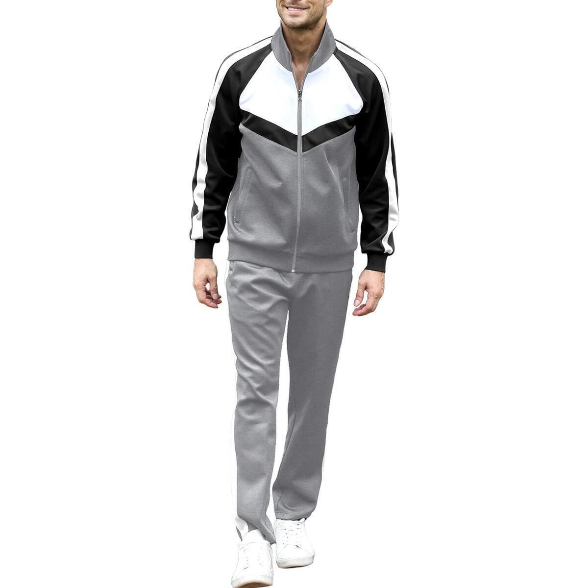 Men's Tracksuits Set with Full Zip Leisure Athletic Sports Jogging Sweat Suits Grey Medium