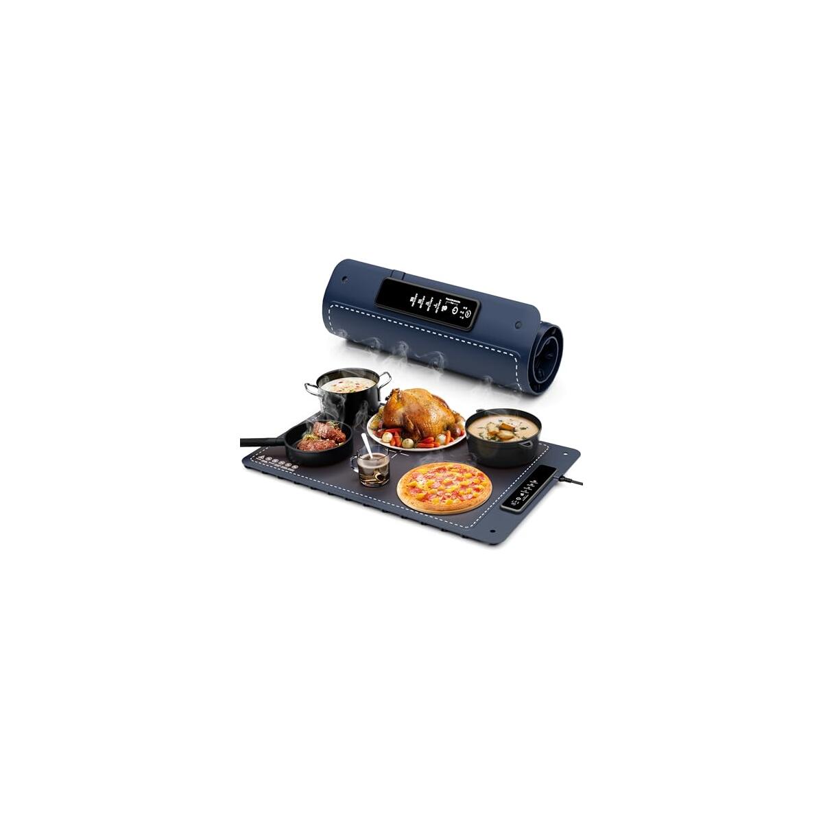 Warming Mat for Food, Fousixdi Electric Warming Mat Full Surface with 4 Temperature Levels, Auto Shut-Off, Timer Function, Fast, Even Heating Silicone Food Warmers for Buffets, Parties & Everyday Use
