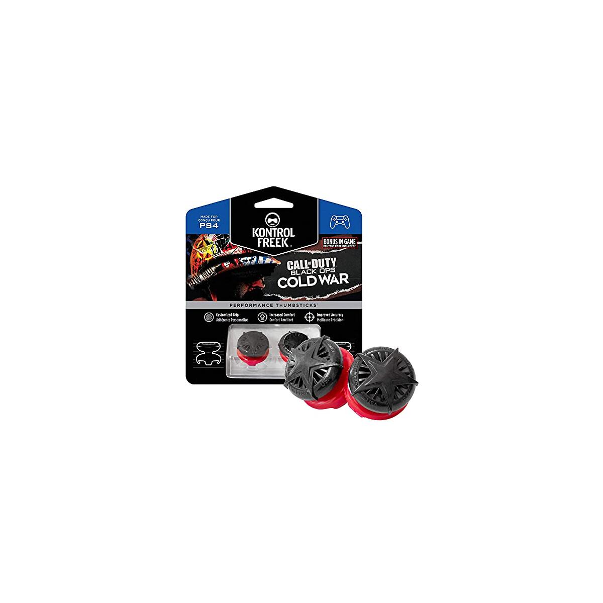 KontrolFreek Call of Duty: Black Ops Cold War Performance Thumbsticks for PlayStation 4 (PS4) and PlayStation 5 (PS5) | 2 High-Rise, Convex | Black/Red