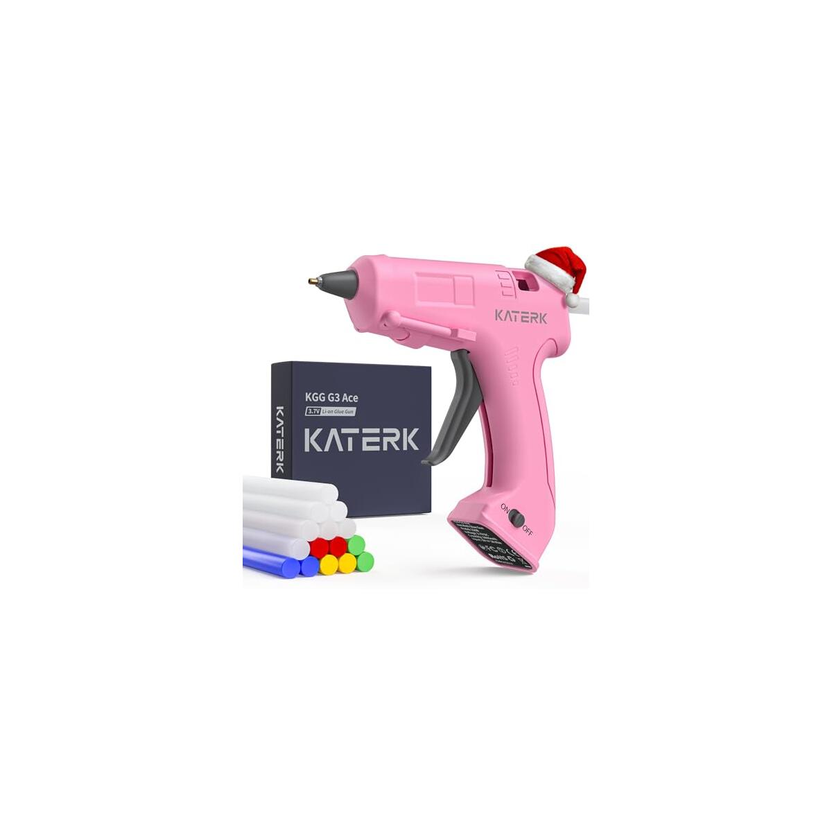 Katerk 3.7V Cordless Hot Glue Gun Kit, 90s Fast Heating, Mini Glue Gun with 15 Glue Sticks, USB-C Rechargeable with 2000mAh Built-in Battery, Ideal for DIY, Gift Making, School Crafts & Repairs (Pink)