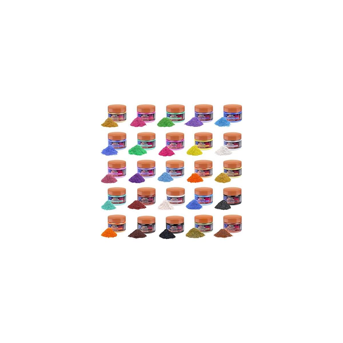 MTBJZJ Mica Powder for Resin, 25 Colors - 20g/Bottle of Epoxy Resin Color Pigment,for Candle Dye, Lip Gloss Pigment, Soap Making, Slime Colorant, Paint, Bath Bombs,Nail Polish and Eye Shadow