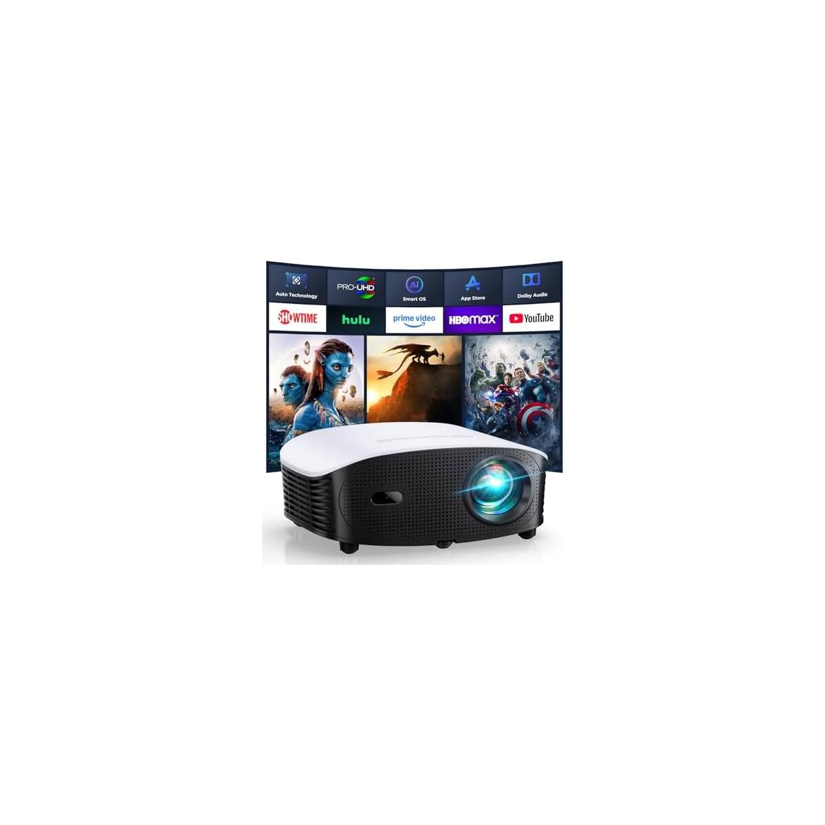 GooDee Smart Mini Projector with WiFi and Bluetooth - 1200 ANSI 4K Support, Compatible with Netflix/YouTube/Prime Video, AI Auto Focus & Keystone, Dolby Audio Home Theater Projector for Indoor/Outdoor