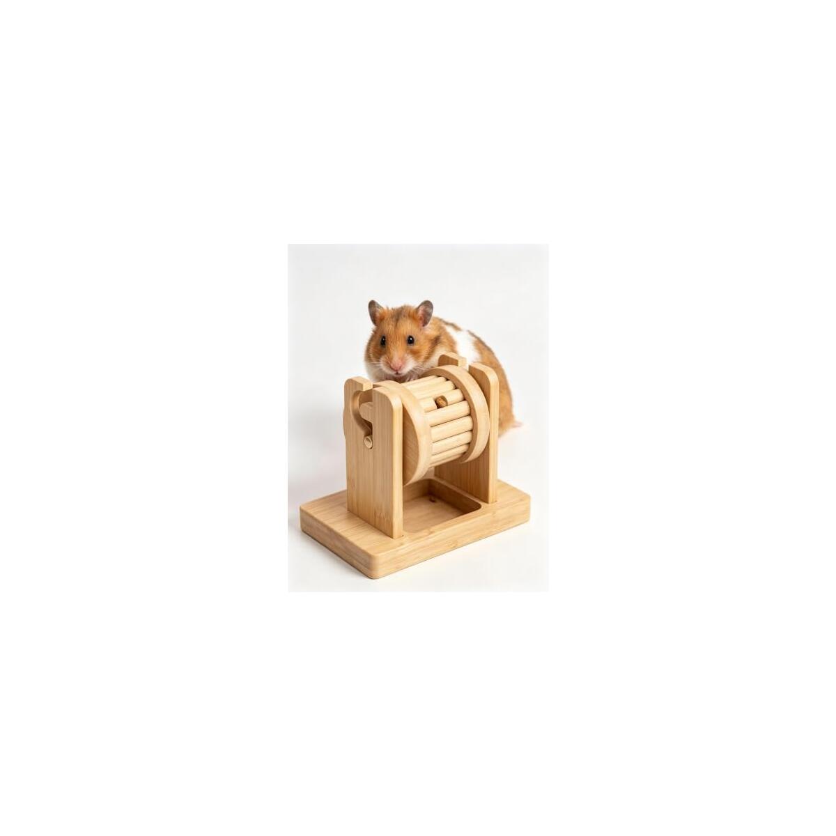 Natural Bamboo Hamster Roller Foraging Toy with Treat Dispenser