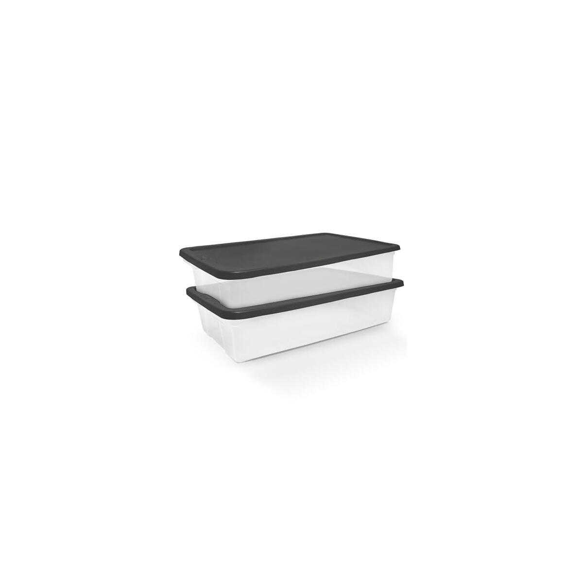 HOMZ 2-Pack Snaplock, Large Clear Plastic Storage Organizer Bins w/Lids, 41 Quart, Gray - Stackable Container Boxes for Bedroom, Bathroom, Garage, and Office Organization