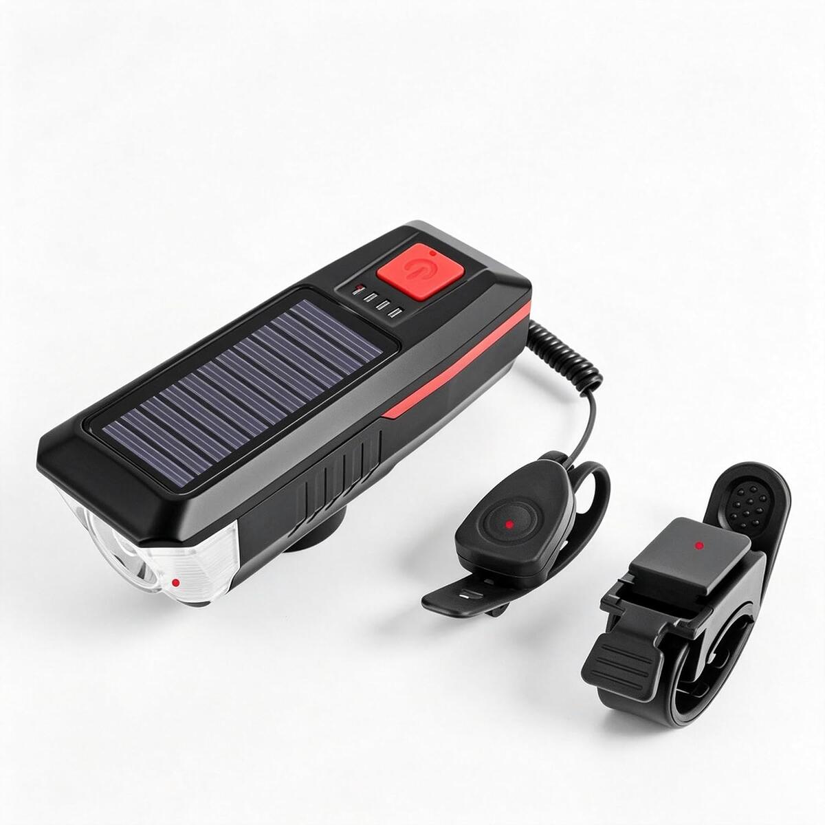 Solar USB-C Rechargeable Bike Front Light with Horn