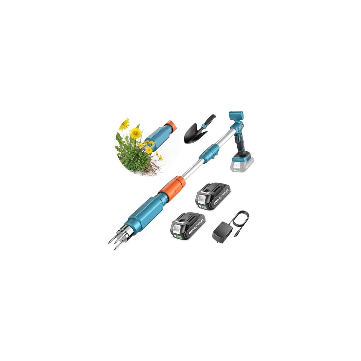 2026 Upgraded Electric Weed Puller Tool, 20V Battery Powered Stand Up Weeder with 2x2.0Ah, Adjustable Handle, 3-Claw Steel Head, Crabgrass Puller for Garden, Great Gift for Mom Dad Grandma Grandpa