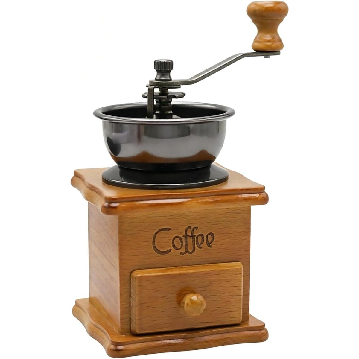 Manual Coffee Grinder with Ceramic Burr, Solid Wood