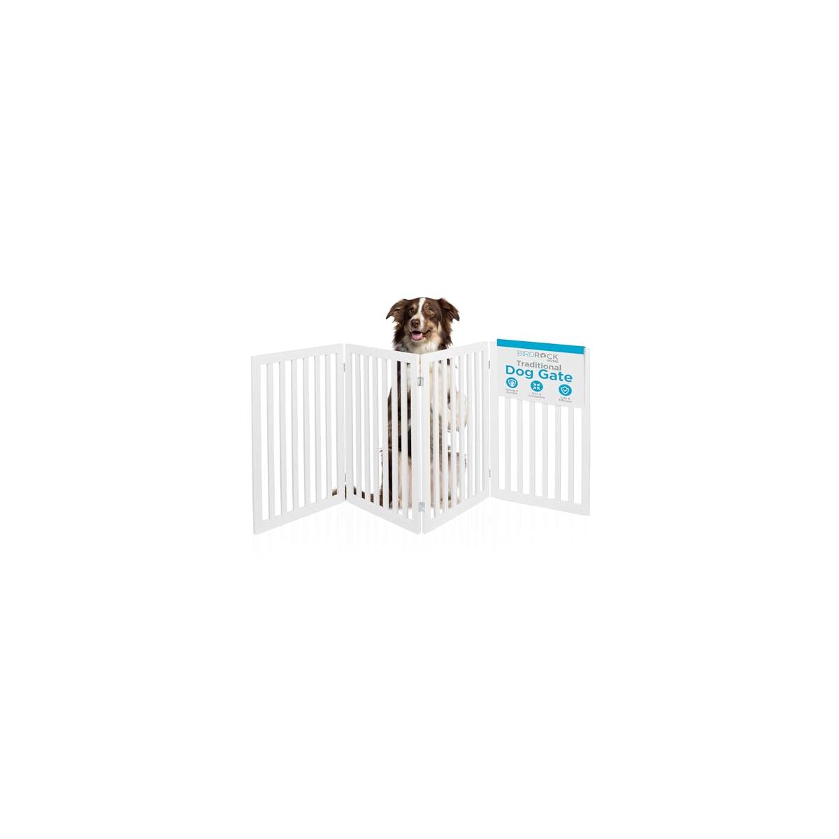 INTERNET'S BEST Dog Gate Indoor Freestanding Pet Barrier, Folding Wood Dog Fence, Extra Wide Doorway Puppy Gate, Indoor Animal Privacy Panel, Wooden Cat Fence - 4 Panel - 36