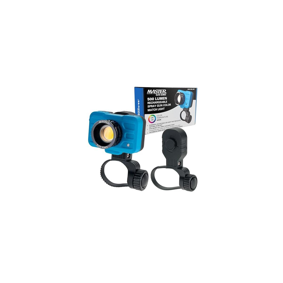 Master Elite Rechargeable Spray Gun Mount Color Match Light, 500 Lumen LED, CRI 95+ - Replicates Natural Sunlight, Illuminates Paint Surface Sprayed, Ensures Even Coverage - Automotive Repair Coating