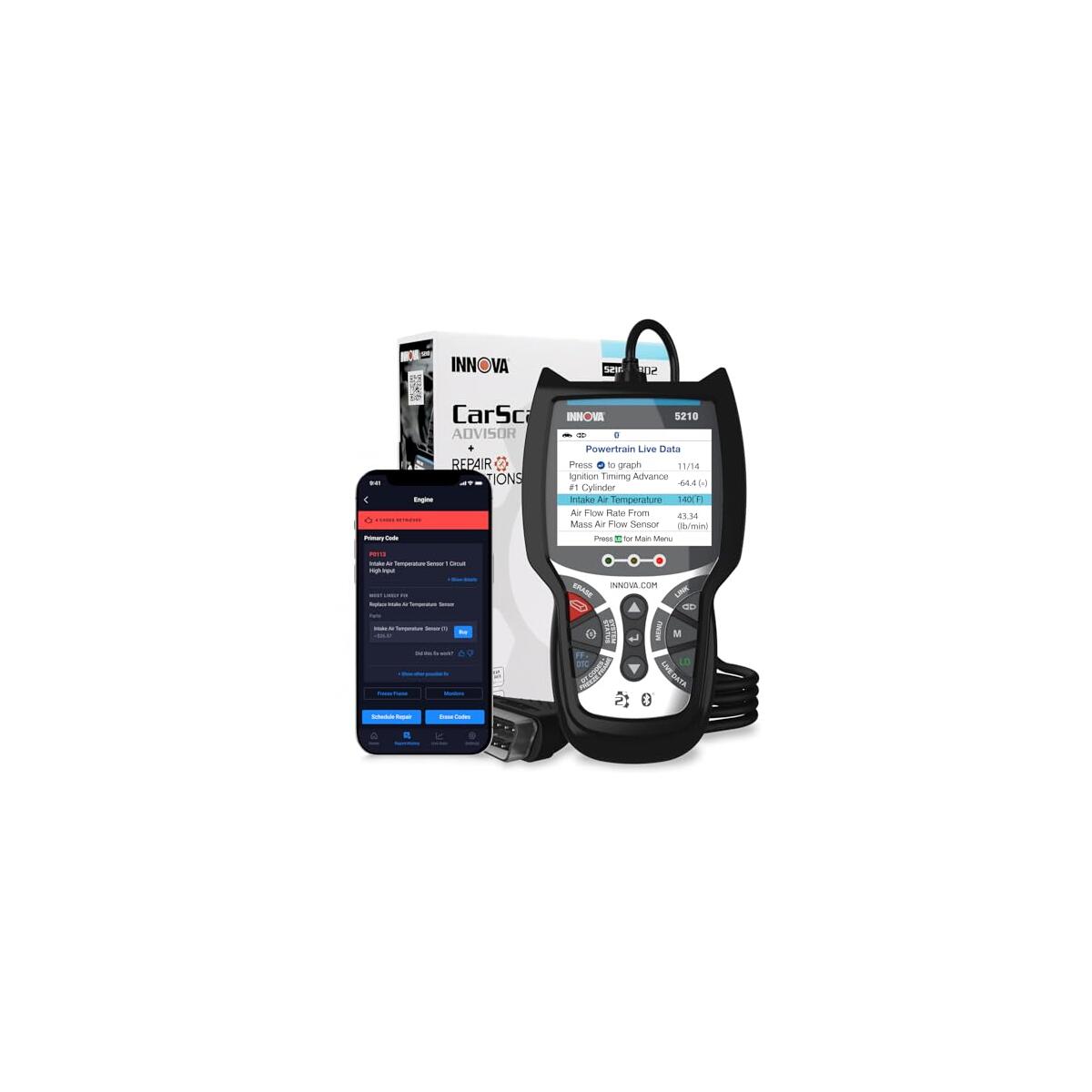 Innova 5210 OBD2 Scanner & Engine Code Reader, Battery Tester, Live Data, Oil Reset, Car Diagnostic Tool for Most Vehicles, Bluetooth Compatible with America's Top Car Repair App
