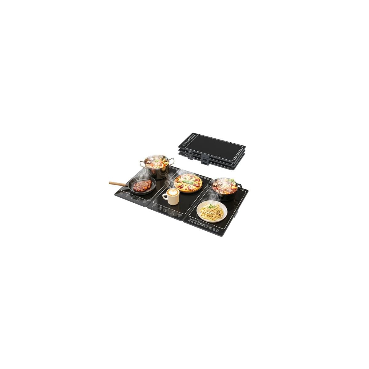 Warming Trays for Buffets Party to Keep Food Warm, 3-in-1 Modular Electric Food Warmers w/ 10 Heat Settings and 12H Timer, Tempered Glass Surface Warming Mat for Food, Catering, Gatherings