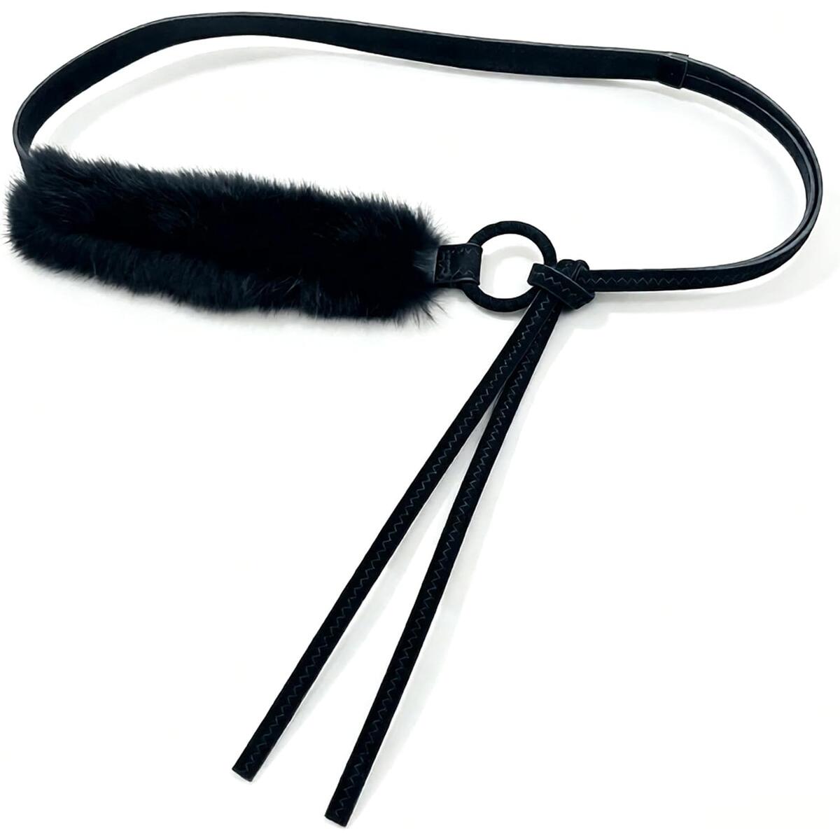 Vintage Furry Waist Belt with Circle Ring Buckle